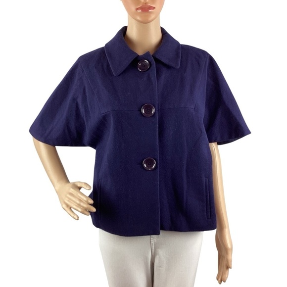 MICHAEL Michael Kors Wool Blend Short Sleeve Tie-Back Jacket Size L Navy - Picture 1 of 7